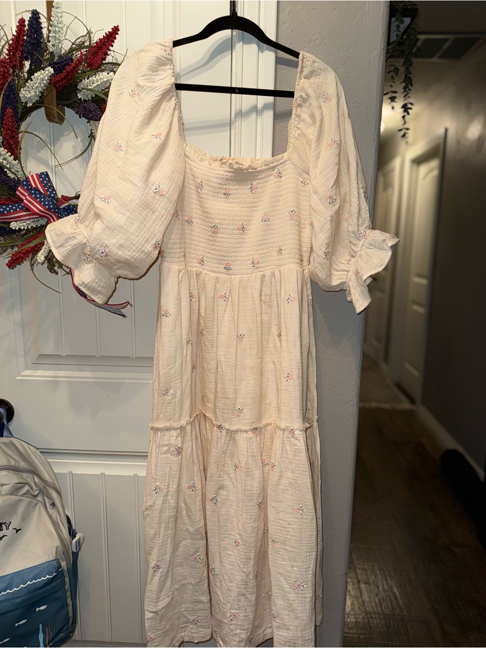 Listicle Cream Maxi Dress with Pink Floral Embroidery
